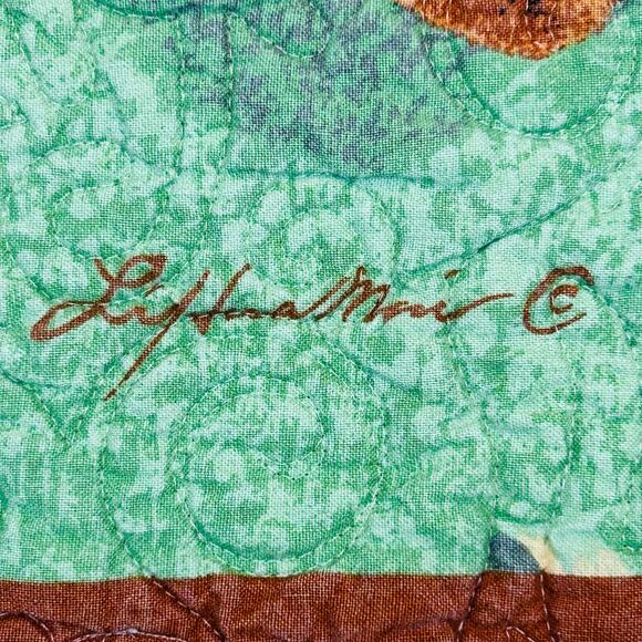 Baby Quilt Jungle Babies Green Brown Yellow 46.5" x 37.5" Green Gingham Backing - Picture 6 of 10